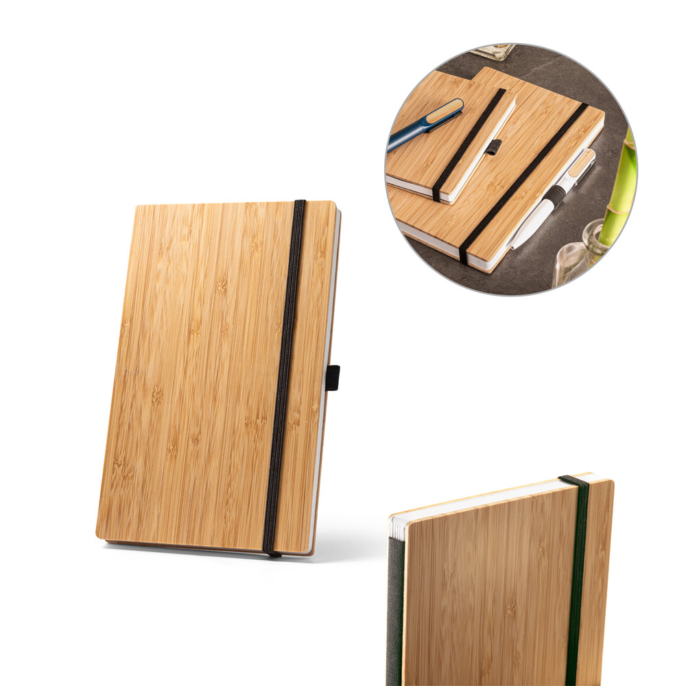 RD 93583-Caderno personalizado de bolso com capa de bambu e lombada em PET reciclado RD 93583-Caderno personalizado de bolso com capa de bambu e lombada em PET reciclado